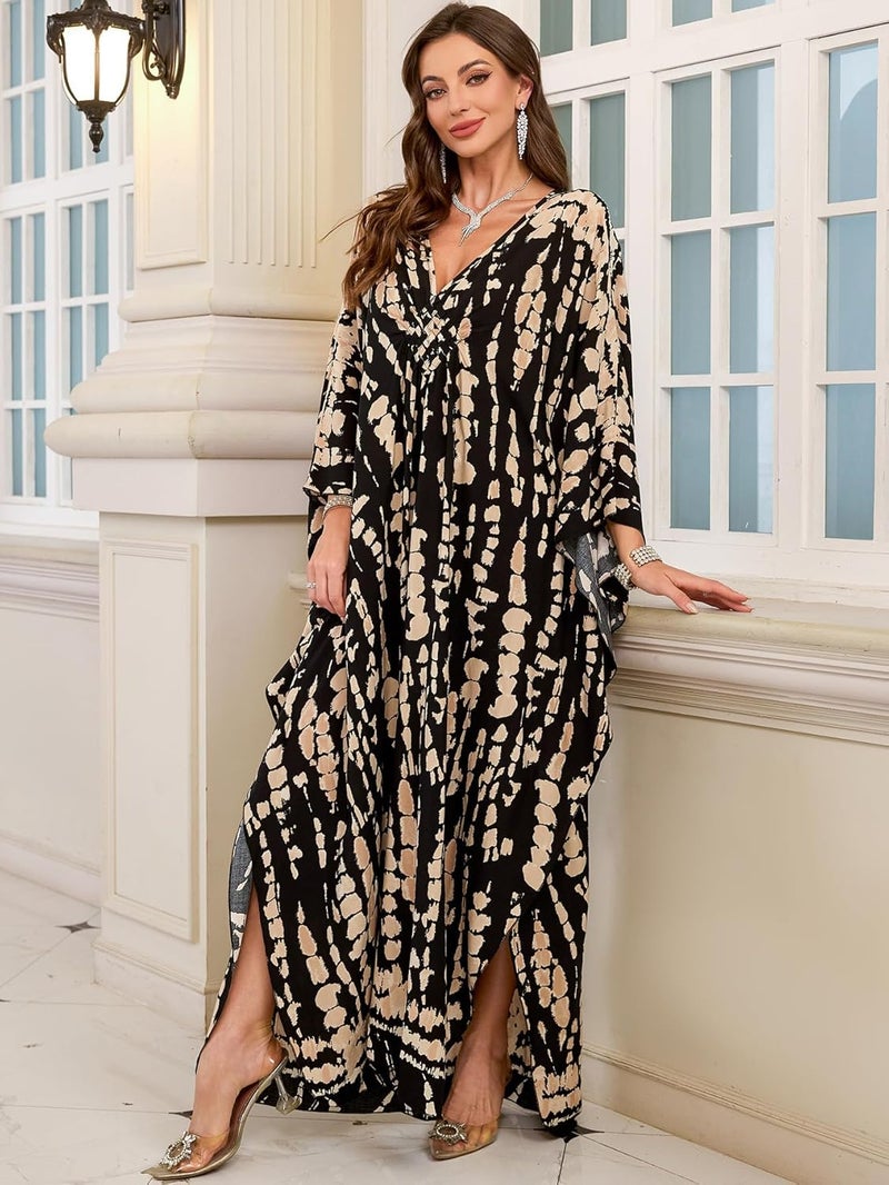 KEYLORTING Women’s Kaftan Beach Cover Up Dress Plus Size Summer Swimsuit Loungewear Maxi Dress - Image 5
